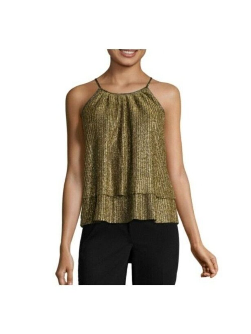 ⭐Women's Top blouse Sz XS a.n.a Sleeveless Sparkle gold party sleeve less New